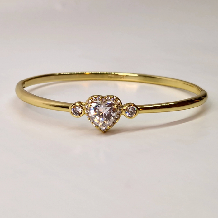 Bratara dama placata cu aur galben de 14K impodobita cu un cristal central in forma de inima din zirconiu transparent [2]