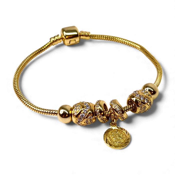 Bratara deosebita gen Pandora placata cu aur de 18k cu pandante impodobite cu cirstale din zirconiu [1]