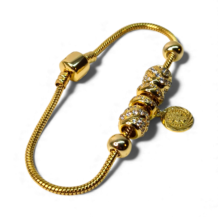 Bratara deosebita gen Pandora placata cu aur de 18k cu pandante impodobite cu cirstale din zirconiu [5]