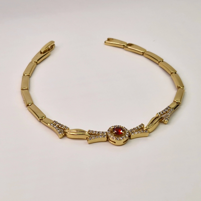 Bratara dama placata cu aur de 14k cu cristal din zirconiu rosu central si cristale albe [1]