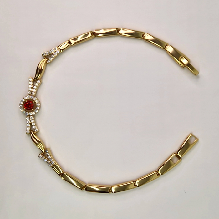 Bratara dama placata cu aur de 14k cu cristal din zirconiu rosu central si cristale albe [3]