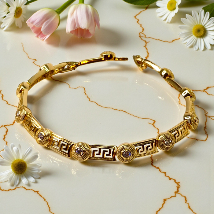 Bratar model Versace placata cu aur de 18k si incrustata cu cristale din zirconiu albe [6]