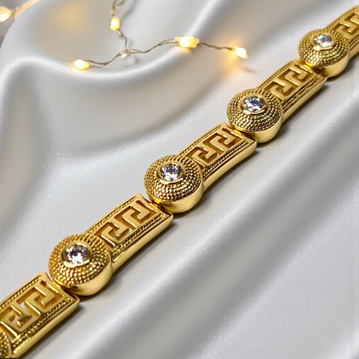 Bratar model Versace placata cu aur de 18k si incrustata cu cristale din zirconiu albe [4]