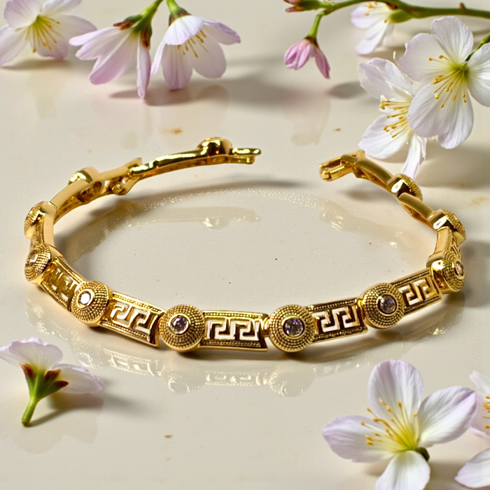 Bratar model Versace placata cu aur de 18k si incrustata cu cristale din zirconiu albe [2]