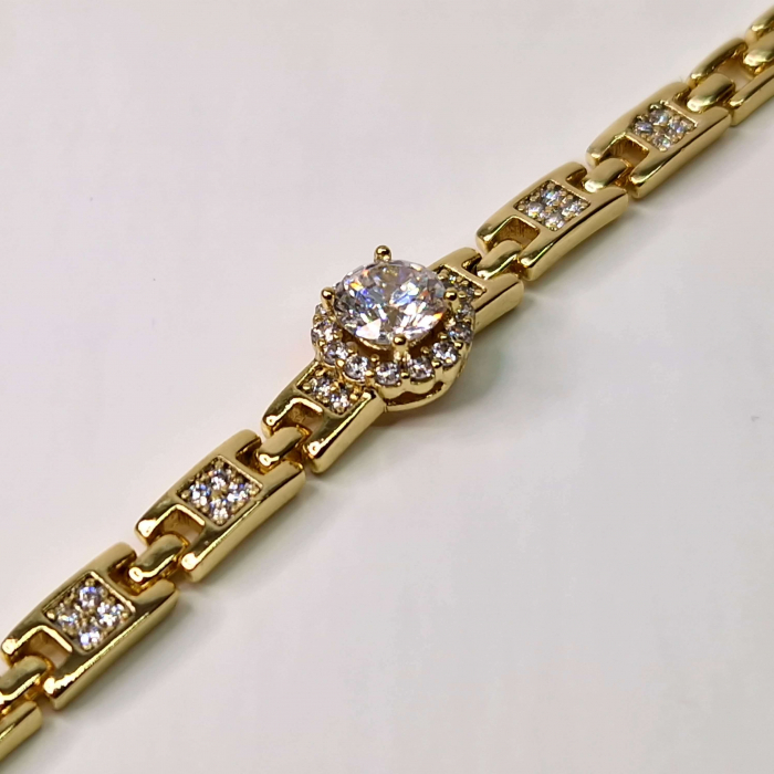 Bratara cu cristal alb central placata cu aur de 18k si zirconii albe [2]