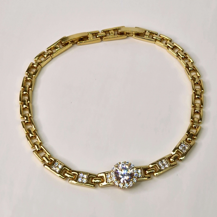 Bratara cu cristal alb central placata cu aur de 18k si zirconii albe [1]