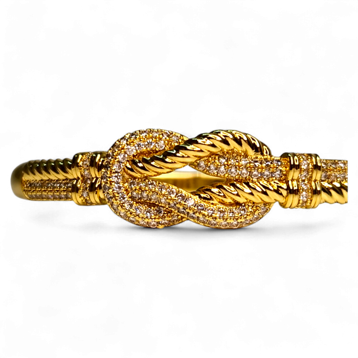 Brățară placată cu aur Amelia cu nod împletit și zirconii [4]