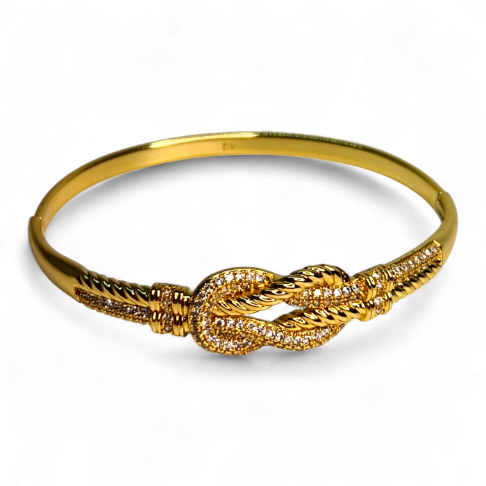 Brățară placată cu aur Amelia cu nod împletit și zirconii [3]