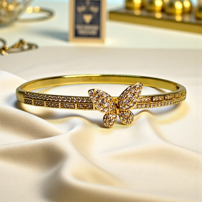 Brățară placată cu aur Kaiya cu fluture și zirconii [4]