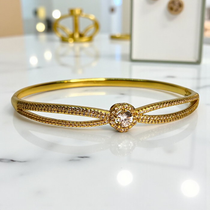 Brățară placată cu aur Ramya cu zirconiu central și detalii delicate [2]