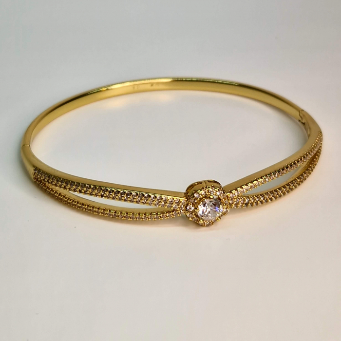 Bratara cu cristal central de zirconiu placata cu aur de 18k si zirconii albe [4]