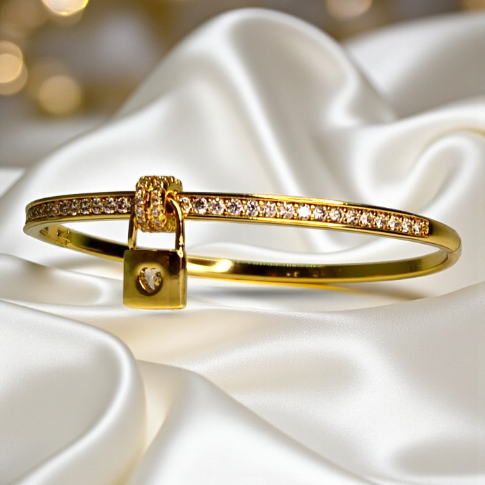 Brățară placată cu aur Sonia cu lacăt și zirconii albe [4]