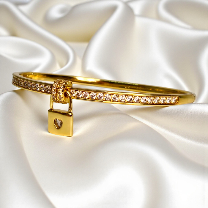 Brățară placată cu aur Sonia cu lacăt și zirconii albe [6]