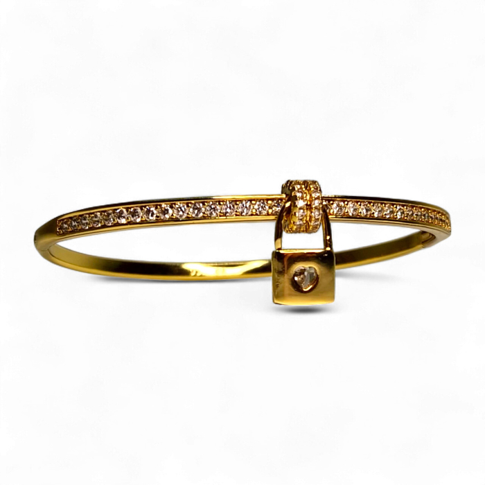 Brățară placată cu aur Sonia cu lacăt și zirconii albe [7]