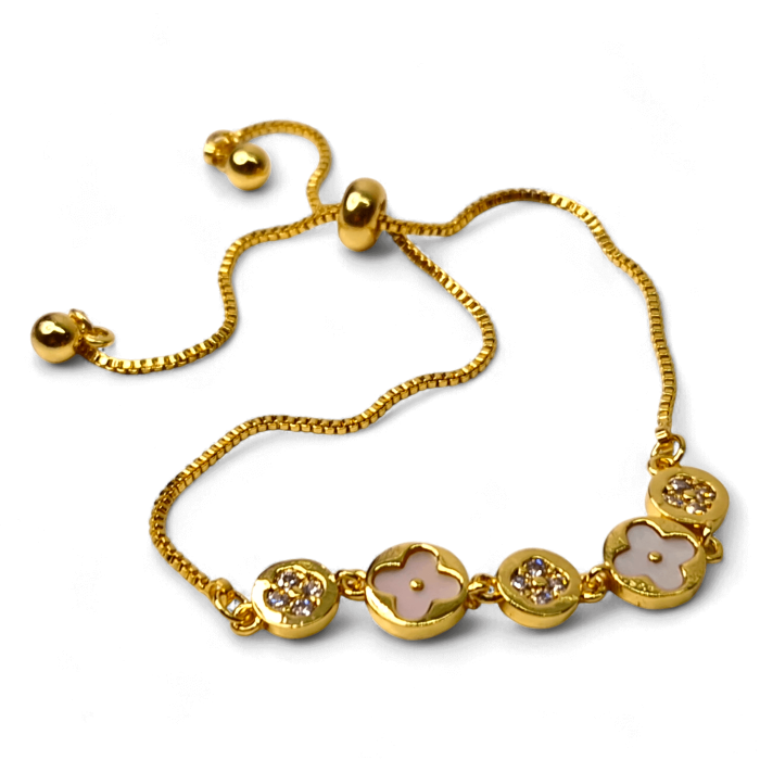 Brățară Teodora placata cu aur cu motive florale albe și zirconii [6]