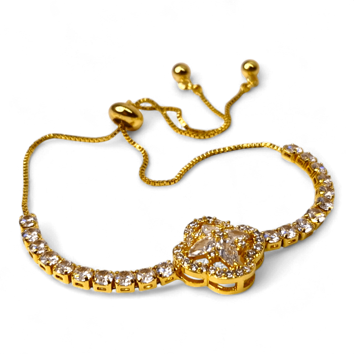 Brățară placată cu aur Valentina cu cristale și pandantiv floral [1]