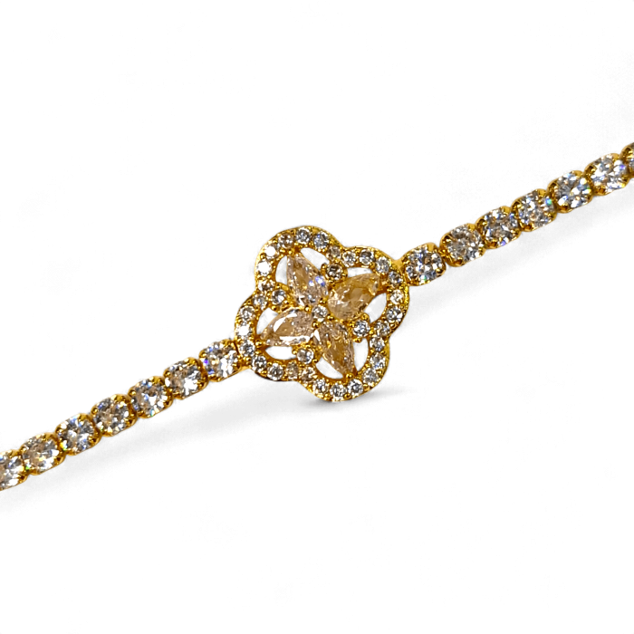 Brățară placată cu aur Valentina cu cristale și pandantiv floral [5]