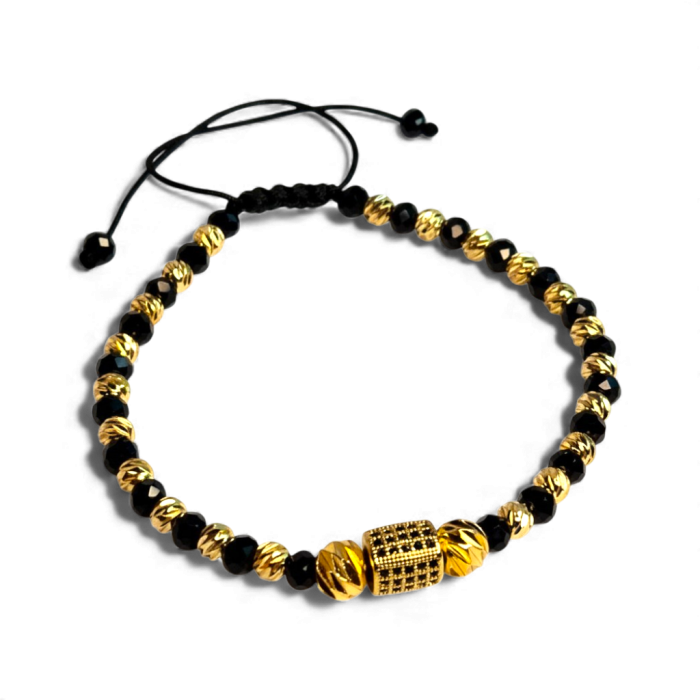 Brățară Mark reglabilă cu pietre hematit și detalii aurii placate cu aur [3]