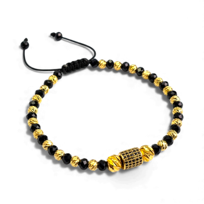 Brățară Mark reglabilă cu pietre hematit și detalii aurii placate cu aur [1]