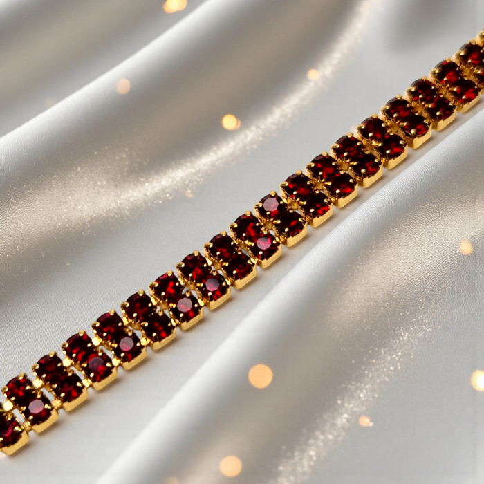 Brățară Emma tennis dublă placată cu aur 18K cu zirconii maro-roșiatice [8]