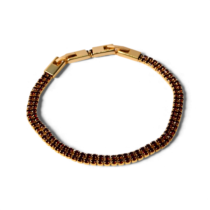 Brățară Emma tennis dublă placată cu aur 18K cu zirconii maro-roșiatice [3]