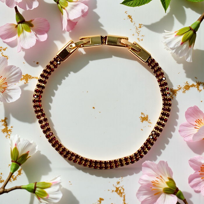 Brățară Emma tennis dublă placată cu aur 18K cu zirconii maro-roșiatice [6]