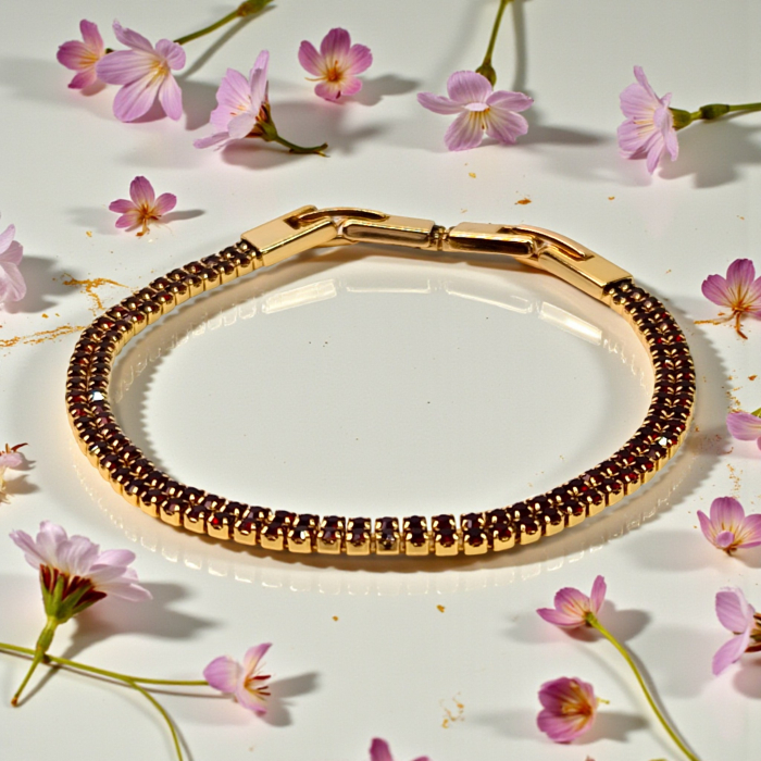 Brățară Emma tennis dublă placată cu aur 18K cu zirconii maro-roșiatice [2]