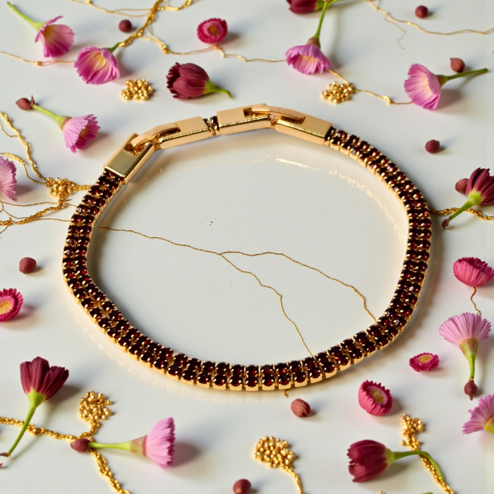 Brățară Emma tennis dublă placată cu aur 18K cu zirconii maro-roșiatice [4]