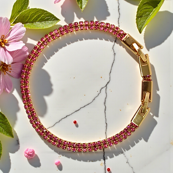 Brățară Isabella tennis dublă placată cu aur cu zirconii roz [8]