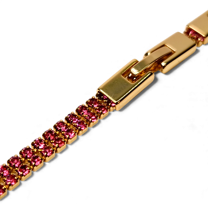 Brățară Isabella tennis dublă placată cu aur cu zirconii roz [9]