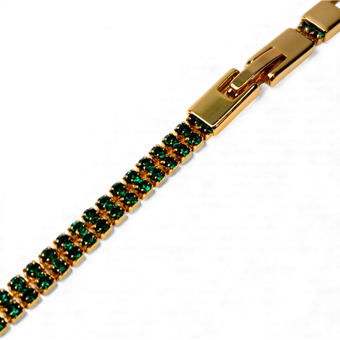 Brățară Olivia tennis dublă placată cu aur 18K cu zirconii verde-smarald [5]