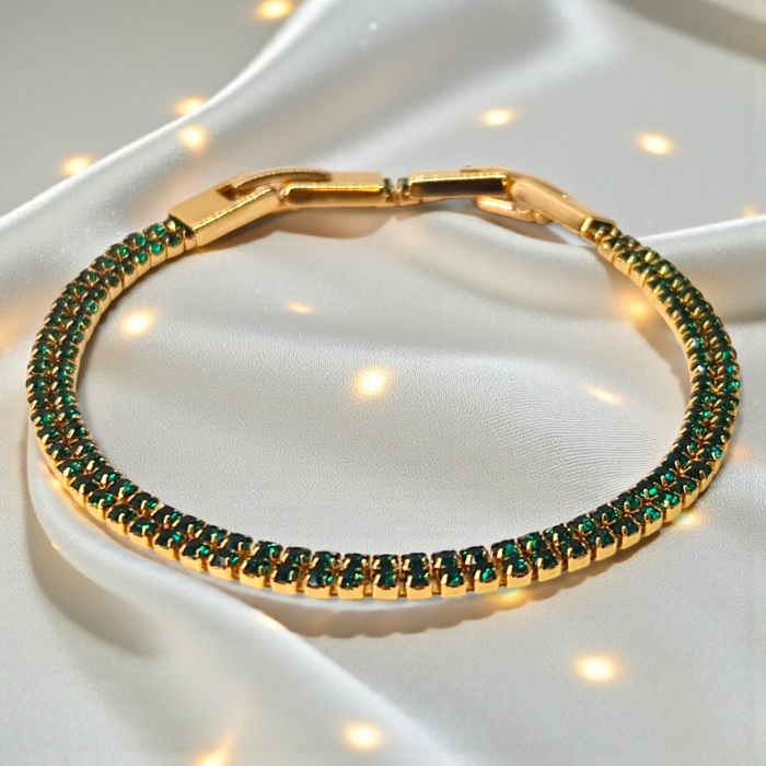 Brățară Olivia tennis dublă placată cu aur 18K cu zirconii verde-smarald [4]