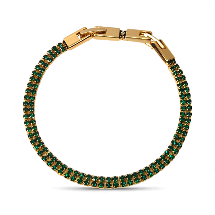 Brățară Olivia tennis dublă placată cu aur 18K cu zirconii verde-smarald [1]