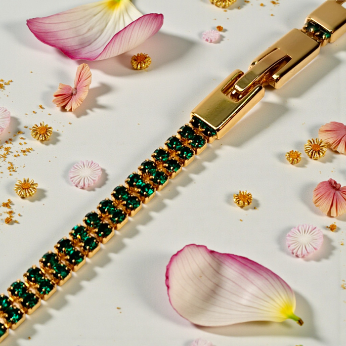 Brățară Olivia tennis dublă placată cu aur 18K cu zirconii verde-smarald [6]