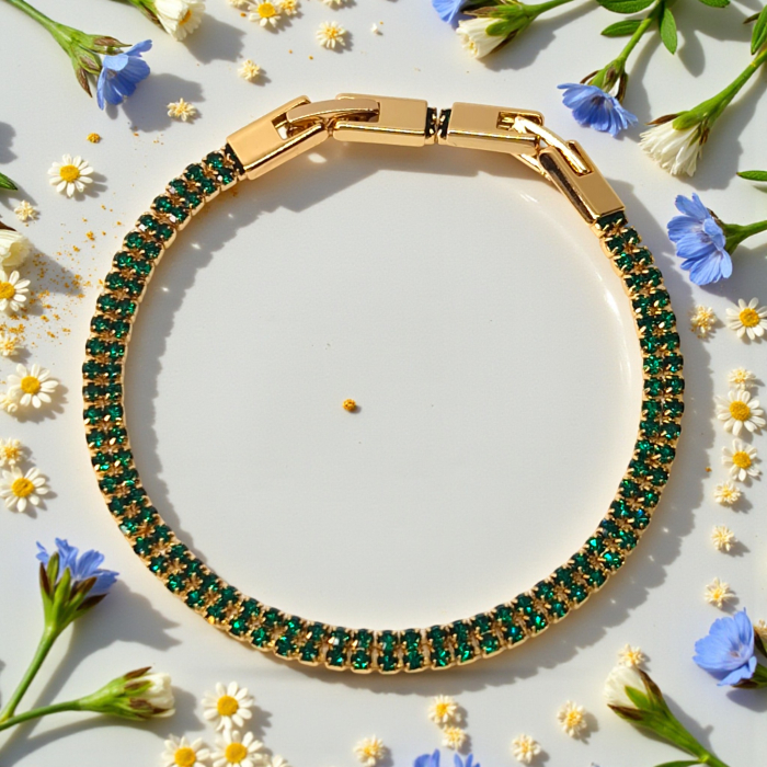 Brățară Olivia tennis dublă placată cu aur 18K cu zirconii verde-smarald [2]