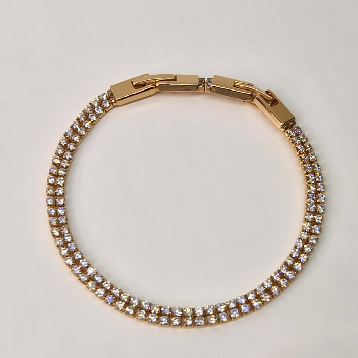 Bratara tennis dubla placata cu aur de 18k si incrustata cu doua randuri de cristale albe zirconiu [10]