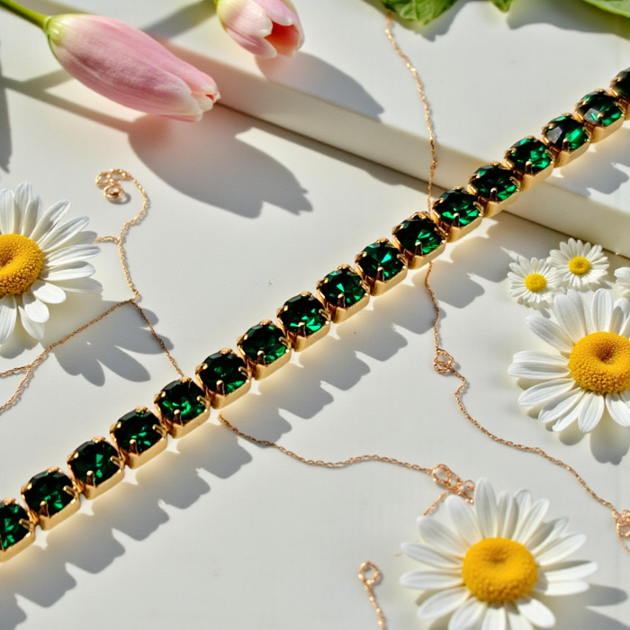 Brățară Olivia placată cu aur 18K cu zirconii verde-smarald [8]