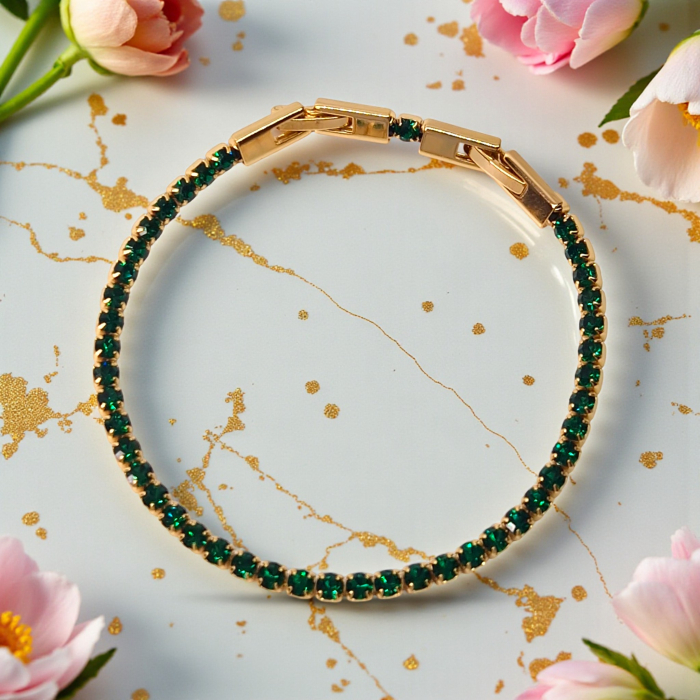 Brățară Olivia placată cu aur 18K cu zirconii verde-smarald [4]