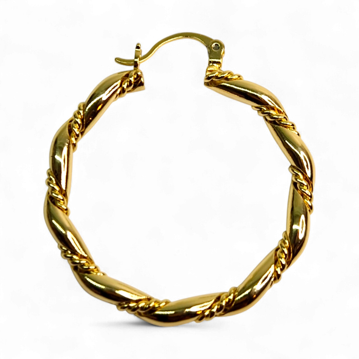 Cercei rotunzi placati cu aur galben de 18k si inchidere cu tortita [5]