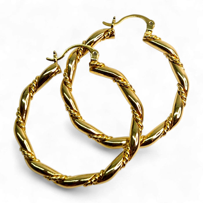 Cercei rotunzi placati cu aur galben de 18k si inchidere cu tortita [1]