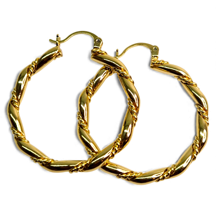 Cercei rotunzi placati cu aur galben de 18k si inchidere cu tortita [3]