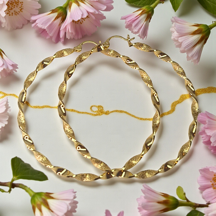 Cercei Dalia placati cu aur 18K cu design răsucit texturat [4]