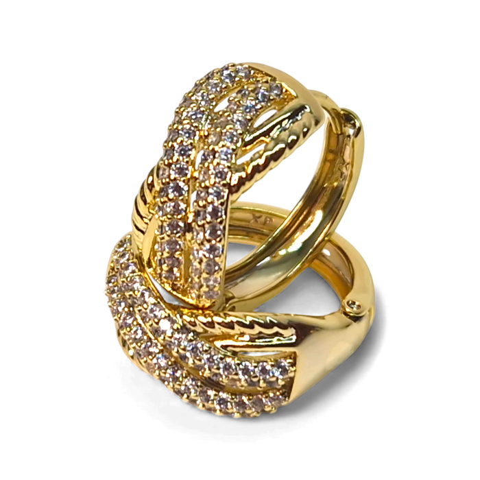 Cercei Kelly placați cu aur 18K cu design împletit și zirconii clare [3]