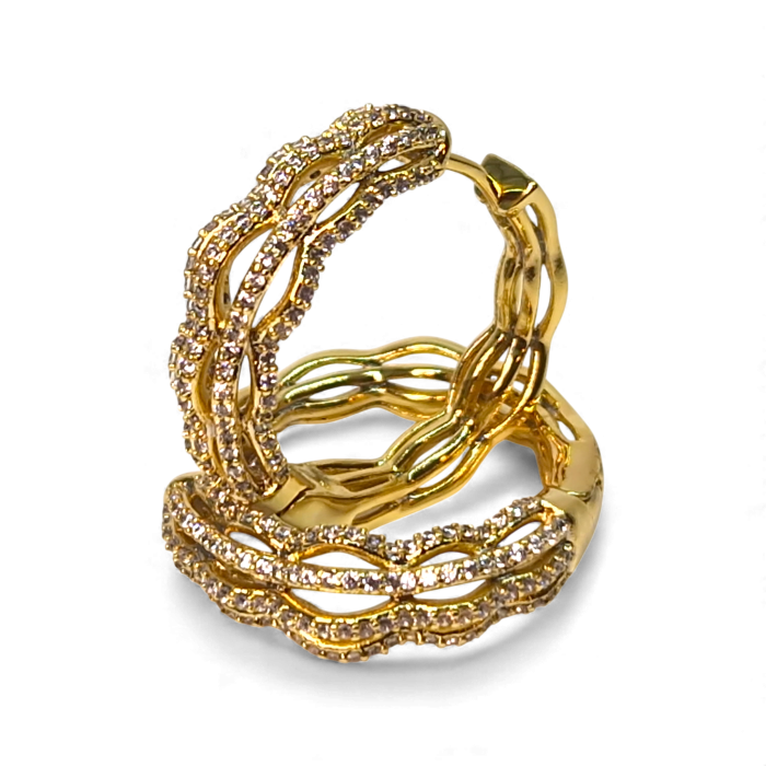 Cerceii Kristy placati cu aur de 18k incrustati cu cristale din zirconiu albe [1]