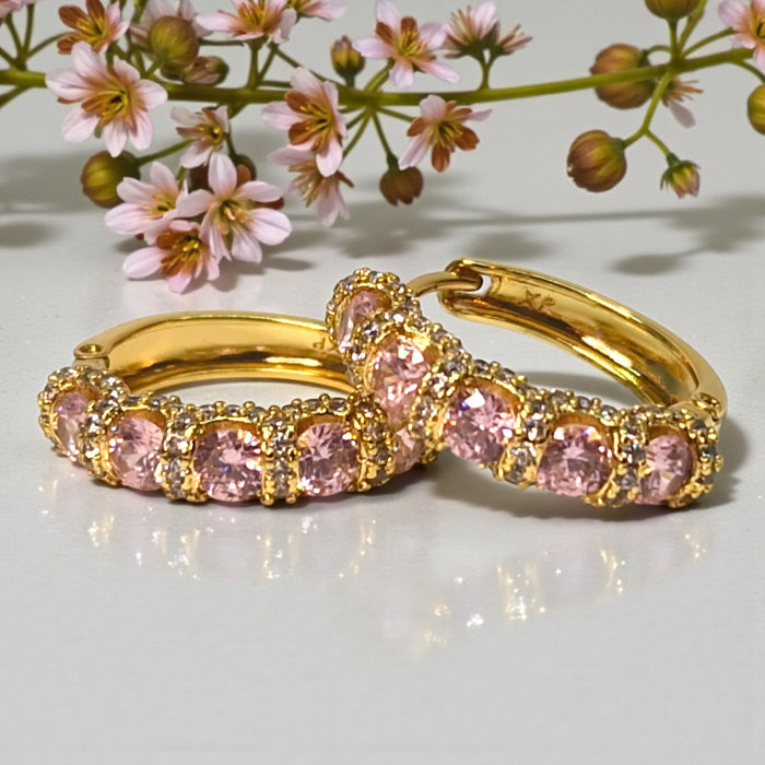 Cercei Miriam Pink placati cu aur 18K cu zirconii roz [6]