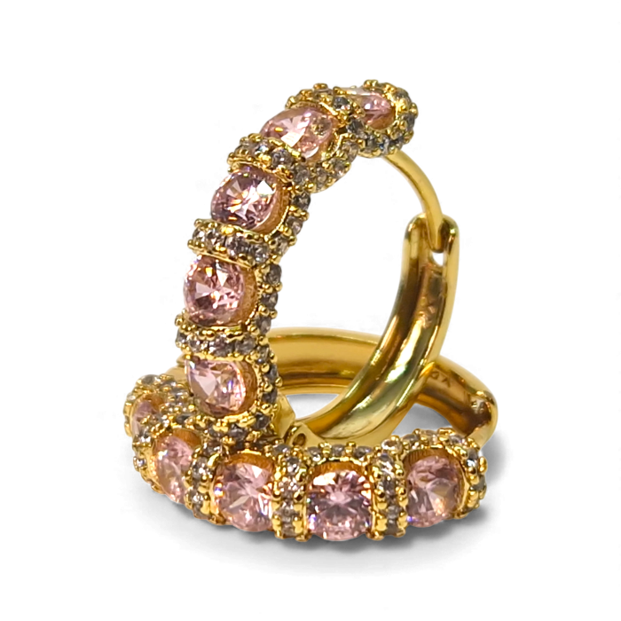 Cercei Miriam Pink placati cu aur 18K cu zirconii roz [1]