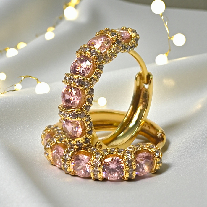 Cercei Miriam Pink placati cu aur 18K cu zirconii roz [2]