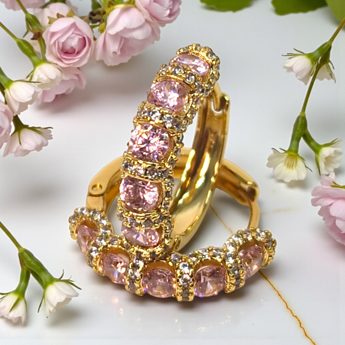 Cercei Miriam Pink placati cu aur 18K cu zirconii roz [4]