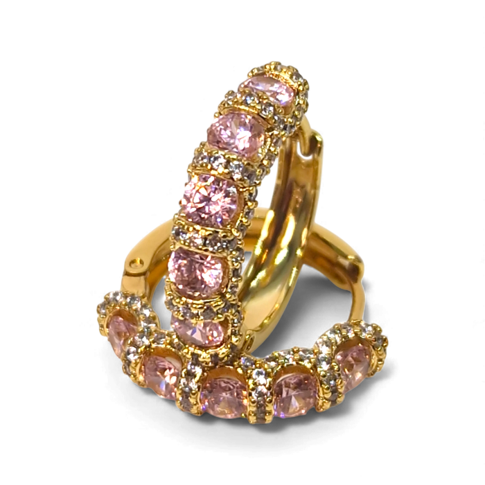 Cercei Miriam Pink placati cu aur 18K cu zirconii roz [3]