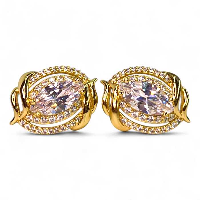 Cercei Samantha placati cu aur 18K cu cristal marquise și zirconii [1]